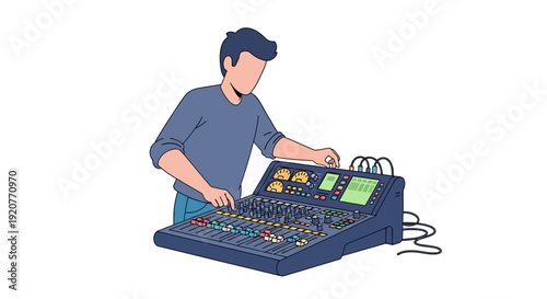 Man Adjusting Sound Mixer Controls Carefully.