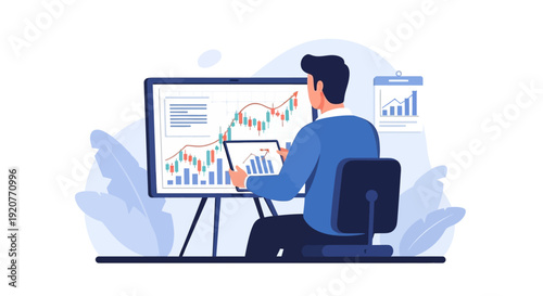 Man Analyzing Data on Computer Screen.