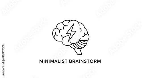 Minimalist Brainstorm Concept Logo with Lightning Bolt and Brain Line Art on an Isolated White Background