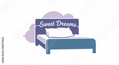 Bed with sweet dreams text and a cloud for restful sleep