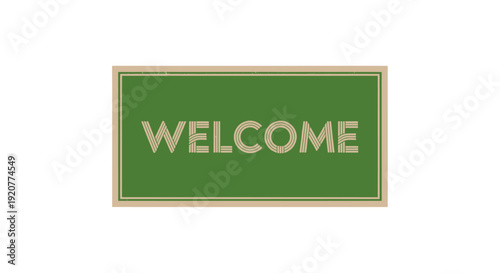 Green welcome doormat for home entry and hospitality greeting