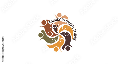 Diverse community circle with family is everything slogan illustrating unity
