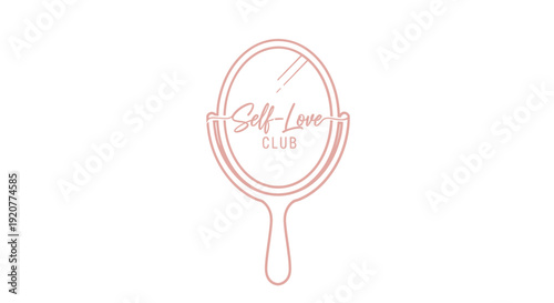 Handheld mirror with self love club text for personal growth and wellbeing