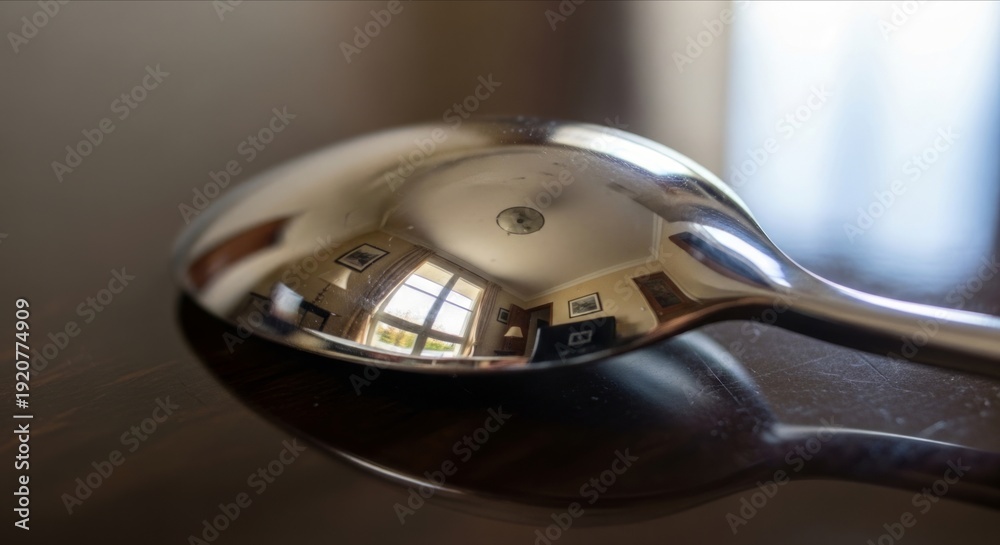 Fototapeta premium Reflections of Interior Design in a Polished Metal Spoon