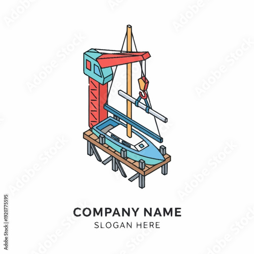 Colorful Dry Dock Ship Repair Illustration with Placeholder Text.