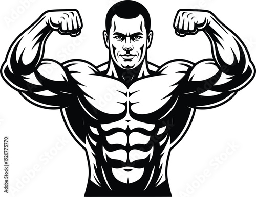 Muscular man flexing arms in powerful stance