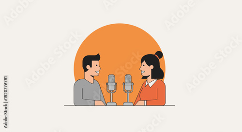 Man and Woman Podcasting Together.