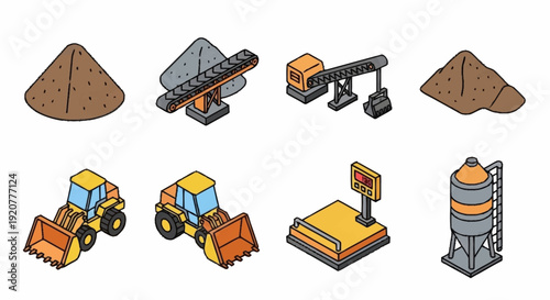 Construction Equipment and Machinery Icons Set.