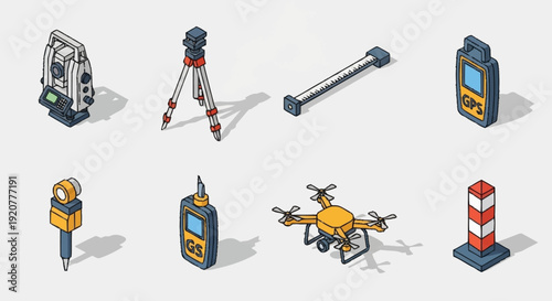 Collection of Various Surveying Equipment and Tools.
