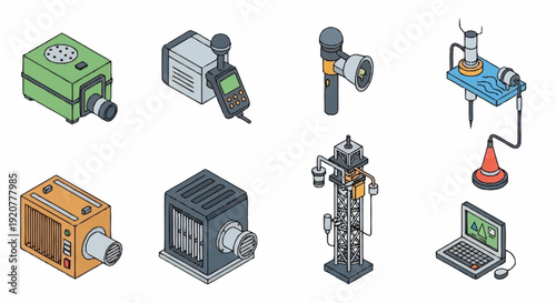 Industrial Machines and Equipment Icons Set.