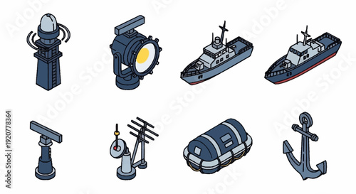 Nautical Icons Featuring Ships and Maritime Symbols.