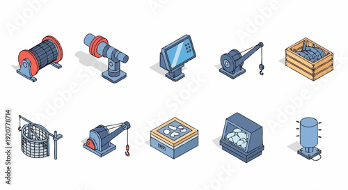 Industrial Machinery and Equipment Icons Set.