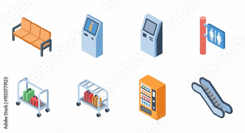 Airport Terminal Equipment and Furniture Icons.