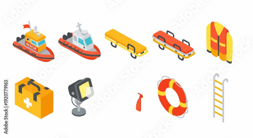 Rescue Equipment and Emergency Response Icons.