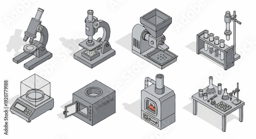 Laboratory Equipment and Scientific Instruments Set.