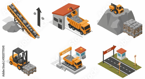 Construction Equipment and Machinery Illustration Set.