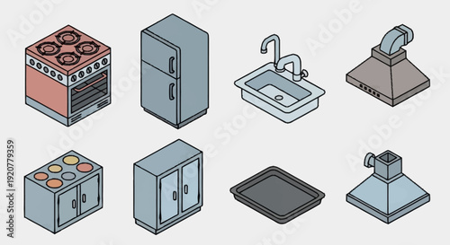 Kitchen Appliances and Fixtures Illustration Set.