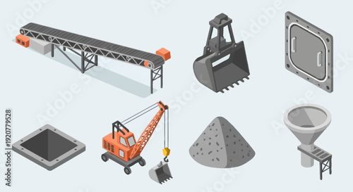 Heavy Machinery and Construction Equipment Set.