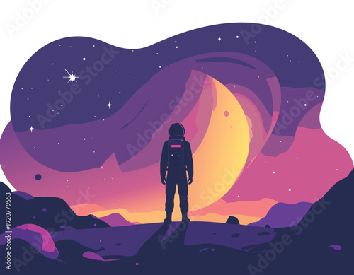 Astronaut's Cosmic Reverie: A lone astronaut, standing in awe, gazes upon a breathtaking cosmic vista, contemplating the mysteries of the universe.