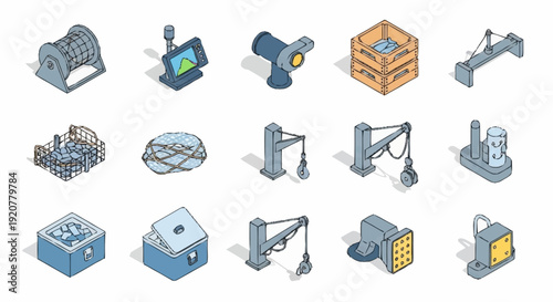 Industrial Machine Parts and Equipment Icons.