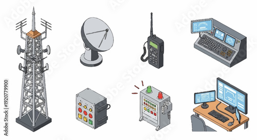 Telecommunication Tower and Various Communication Devices.
