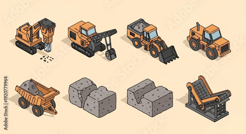 Construction Equipment and Machinery Set Isolated.