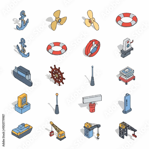 Collection of Various Nautical and Industrial Icons.