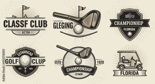 Vintage Golf Club Badge Collection Vector Illustration Set