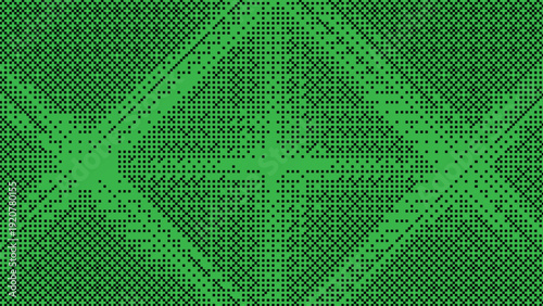 Abstract green halftone geometric pattern with layered grid texture, modern pixel style vector background design for wallpaper, branding and digital artwork