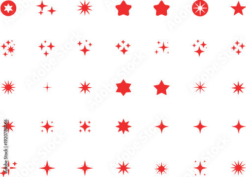 Red Sparkle Starburst Icon Set – Twinkle Flash Shine Vector Collection