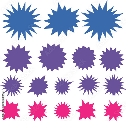Starburst Explosion Shapes Set - Comic Style Burst Vector Graphics in Blue Purple Pink for Sale Badge Promotion Design Elements