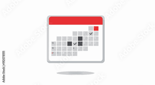 Computer screen displaying calendar with marked dates and checkmarks viewed from directly in front
