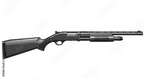 A detailed illustration of a pump-action shotgun, isolated on white background.