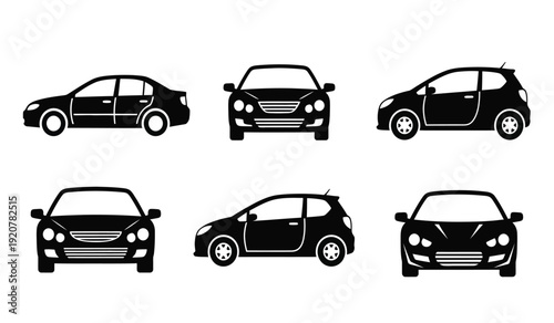 Collection of six different car silhouettes in various angles and views