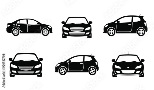 Collection of six different car silhouettes in various angles and views