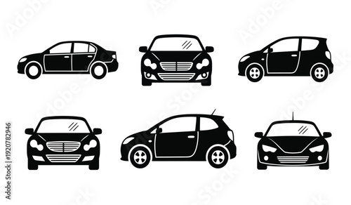 Collection of six different car silhouettes in various angles and views