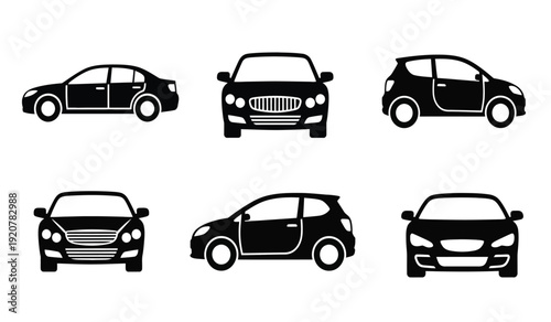 Collection of six different car silhouettes in various views and angles