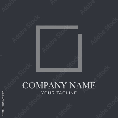 Gray Square Logo Template on Dark Background.