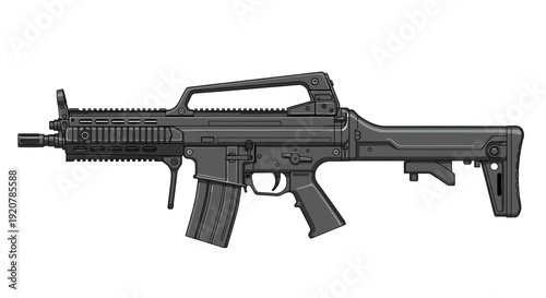 A detailed illustration of a Daewoo K2C rifle, showcasing its design and features against a white background.