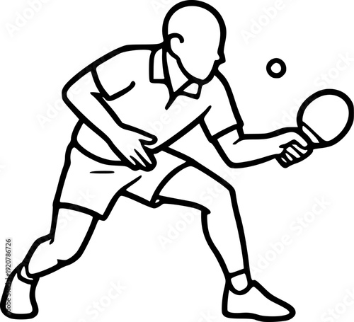 Professional outline vector of a table tennis player, isolated on white. Perfect for sports posters, logos, t-shirts, websites, and athletic design projects.