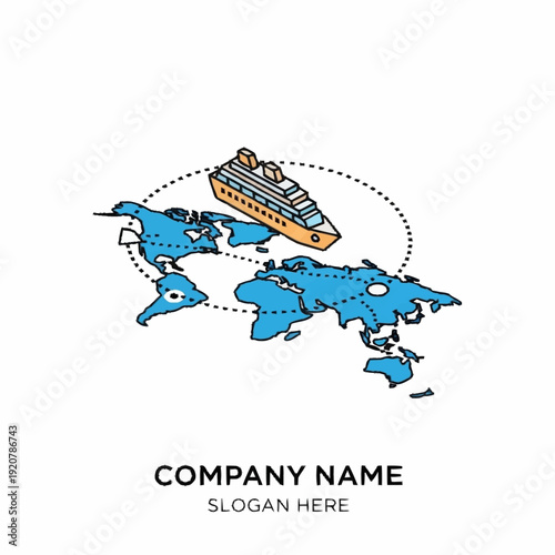 Cruise Ship Travel Around the World Map Illustration.