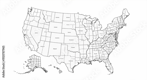 Detailed Outline Map of the United States of America with All Individual States Borders Clearly Defined for Educational and Geographical Projects