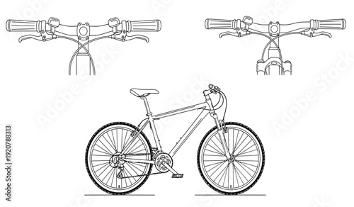 Detailed technical drawing of a bicycle with its components