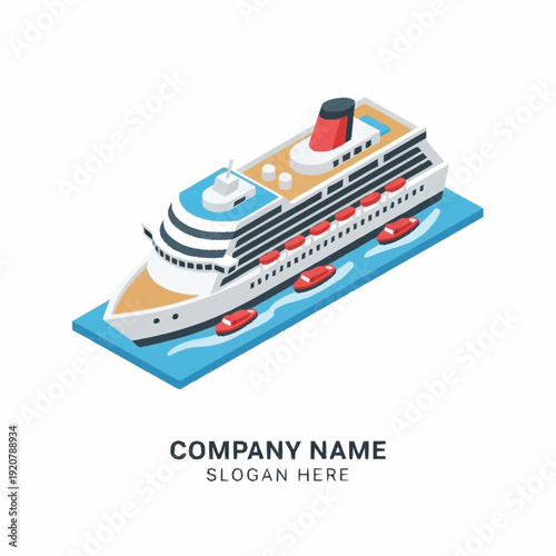 Isometric Cruise Ship Illustration with Placeholder Text.