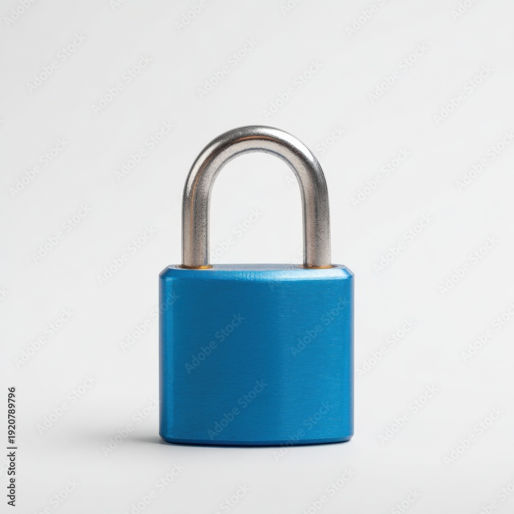 Fototapeta premium Blue metal padlock on white background