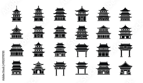 Collection of various traditional chinese pagoda silhouettes