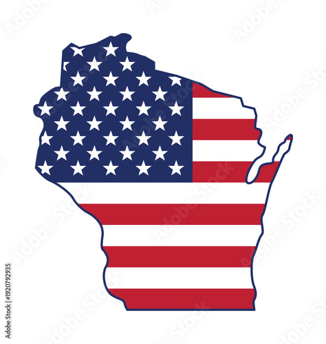 wisconsin wi state shape map simplified with usa flag vector isolated on transparent background