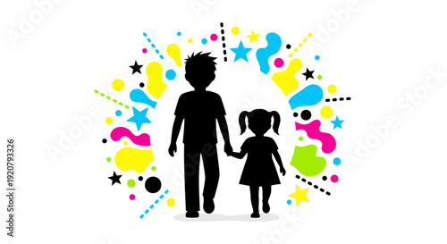 Silhouette of man and little girl.