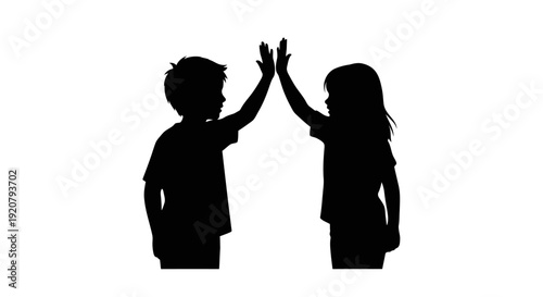 Silhouettes of two children high fiving.