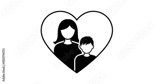 Mother and child love heart symbol.